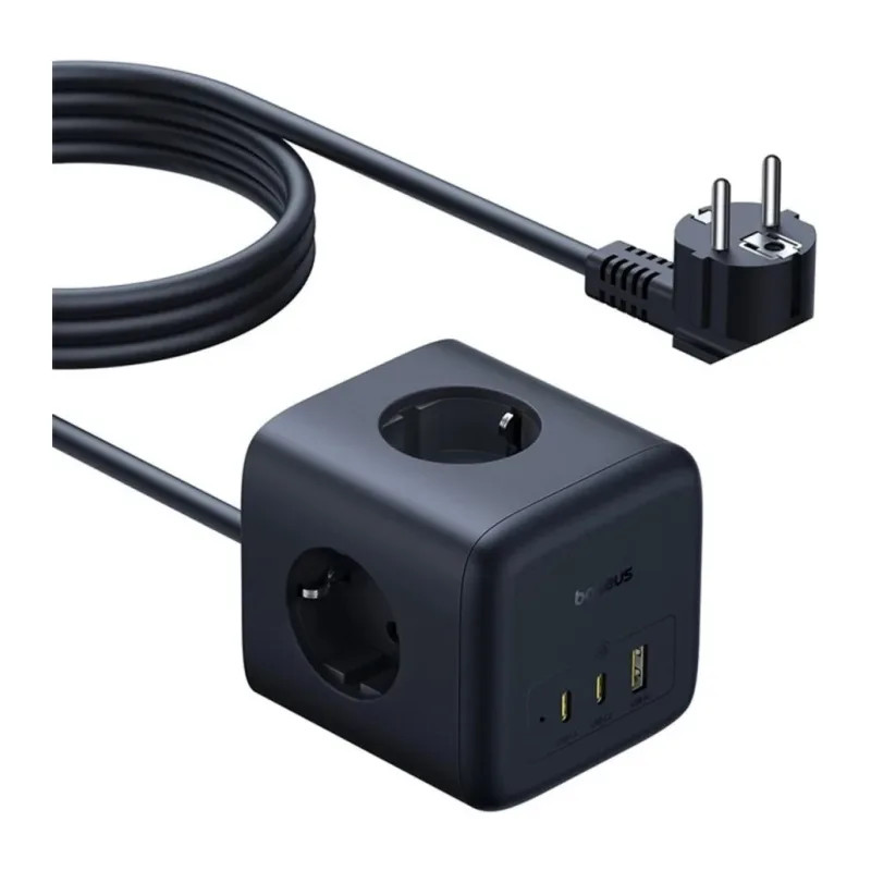 Удлинитель Baseus 00082100123-00 EnerFill FA11 Cube Power Strip 3AC+1U+1C 67W 1.5m EU Cosmic Black (EFMF67-EU)