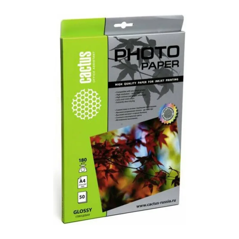 Фотобумага Cactus Глянцевая A4 180 г/кв.м. 50 листов CS-GA418050