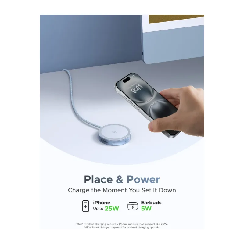 Беспроводное зарядное устройство Ugreen W753 Light Blue (55959)