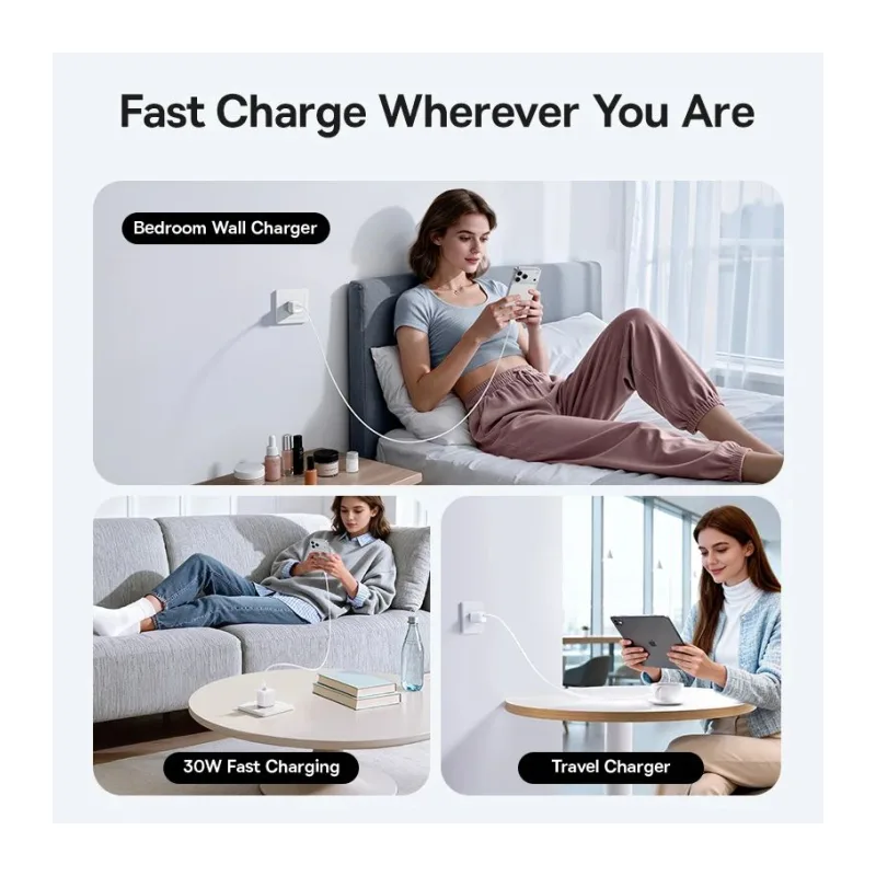 Сетевое зарядное устройство Baseus E01231 EnerFill FN22 Fast Charger 1C 30W EU Moon White (E0123101)