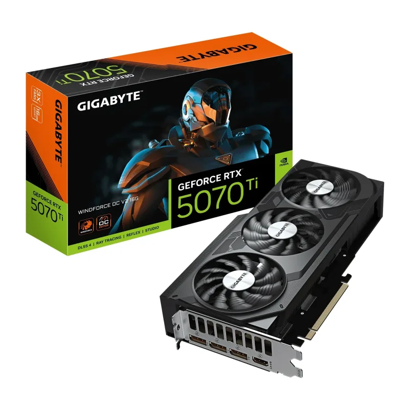 Видеокарта GigaByte GeForce RTX 5070 Ti Windforce OC V2 16G (GV-N507TWF3OCV2-16GD)