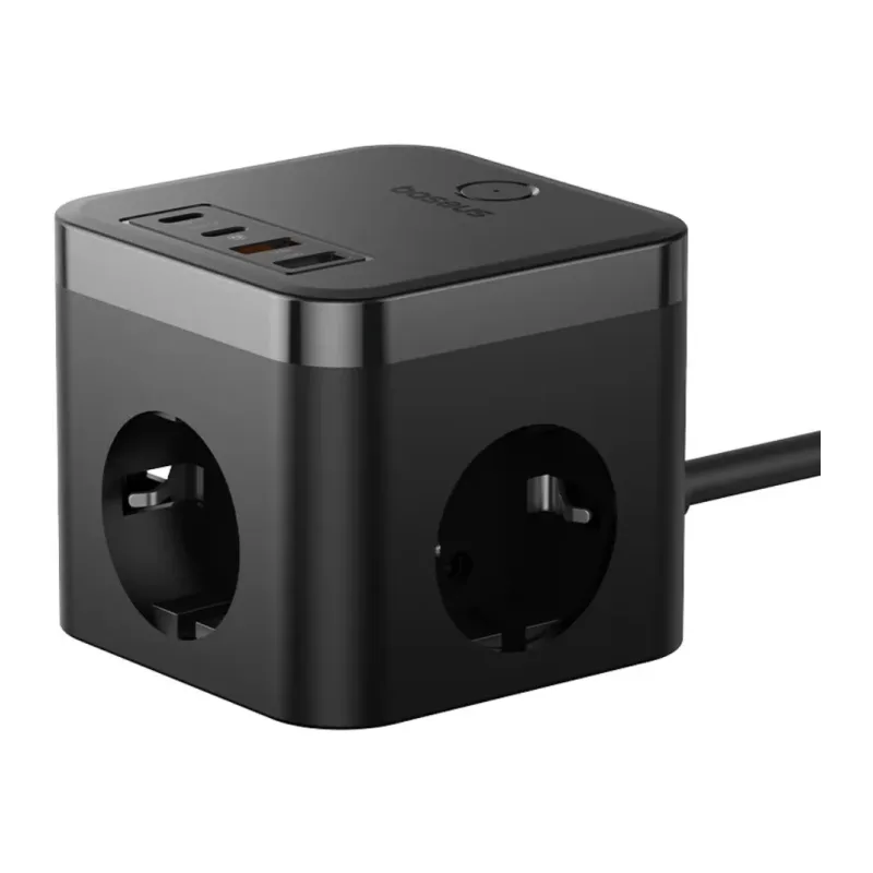 Удлинитель Baseus E00066400117-00 PowerCombo Cube Power Strip 3AC+2U+2C 30W 1.5m EU Cluster Black (BPS30-3E)