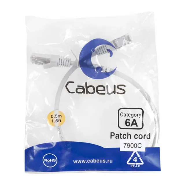 Патч-корды Cabeus PC-SSTP-RJ45-Cat.6a-0.5m-LSZH серый