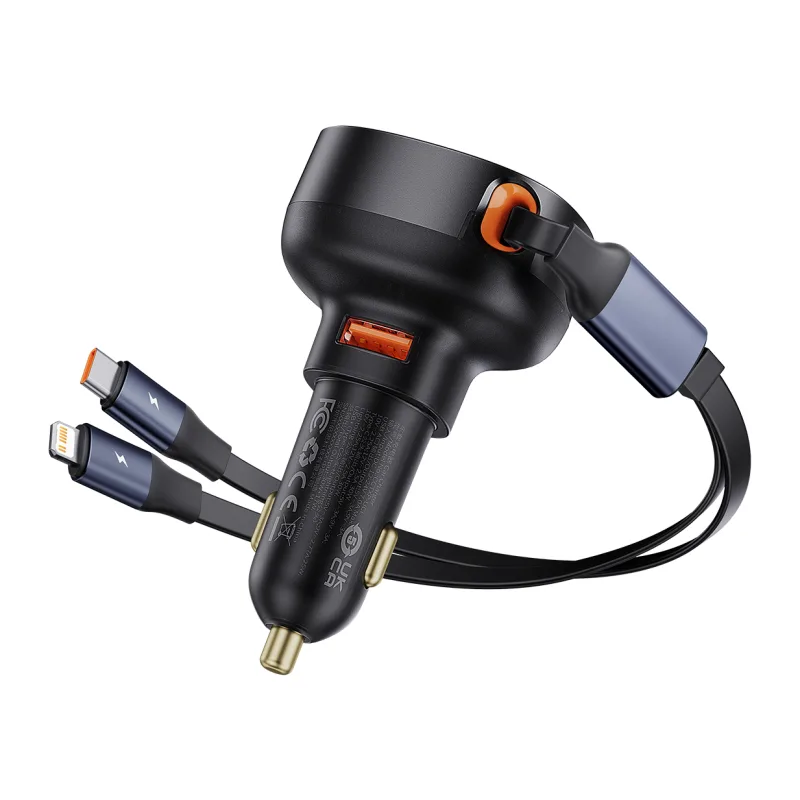 Автомобильное зарядное Baseus Enjoyment Pro U+Retractable C 60W Cluster Black (C00057802111-02)