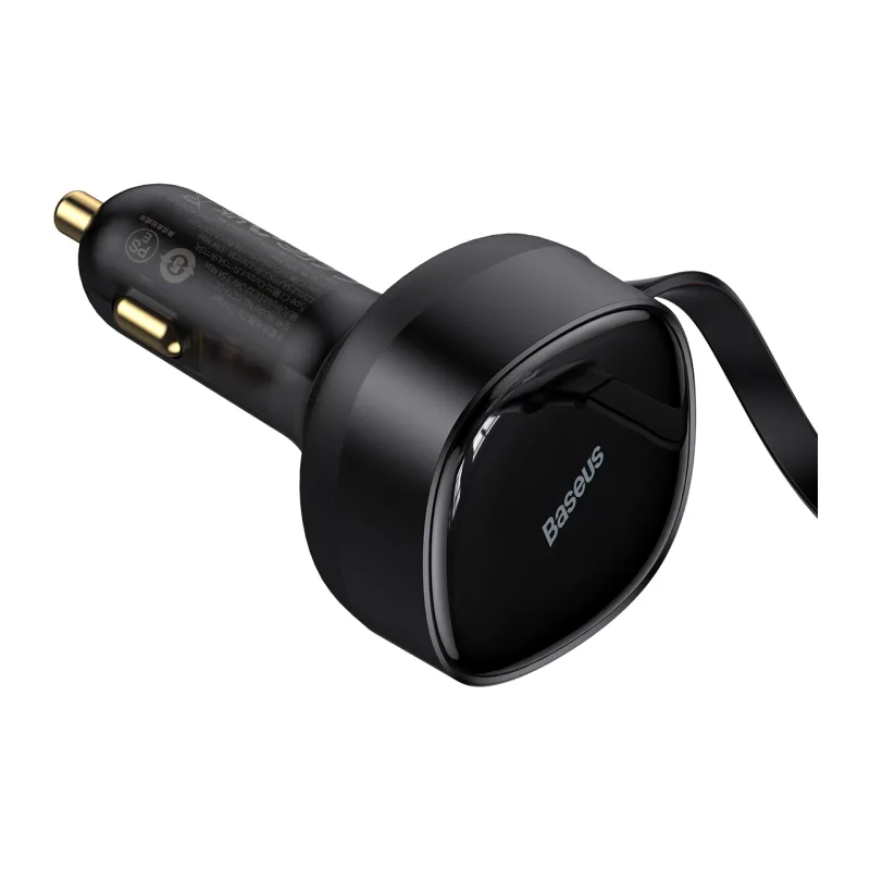 Автомобильное зарядное Baseus Enjoyment Retractable 2-in-1+C 33W Black (C00035500111-00)