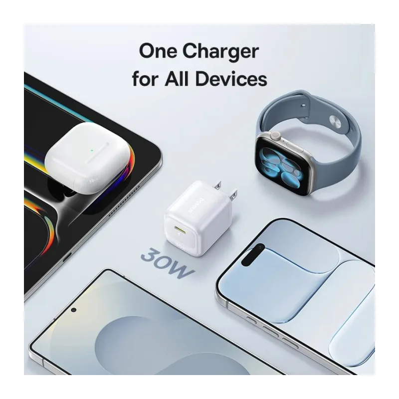 Сетевое зарядное устройство Baseus E01231 EnerFill FN22 Fast Charger 1C 30W EU Moon White (E0123101)