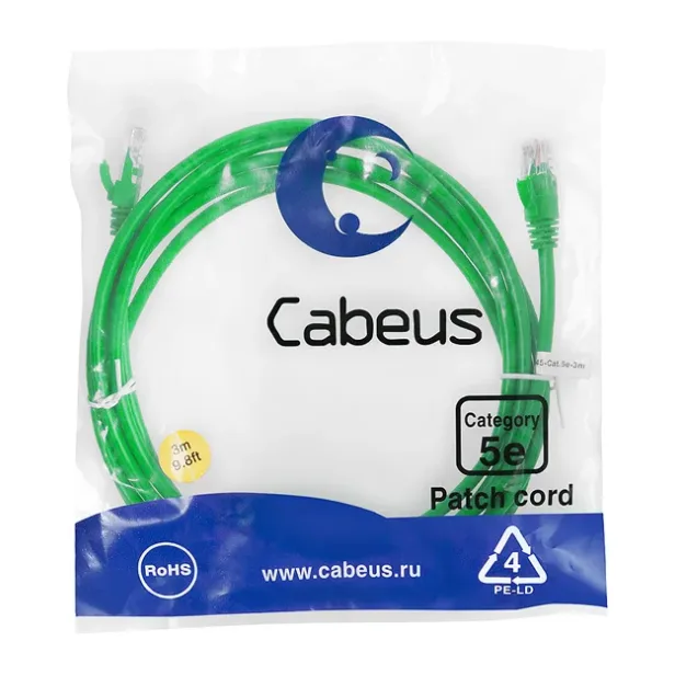 Патч-корд Cabeus PC-UTP-RJ45-Cat.5e-3m-GN зеленый