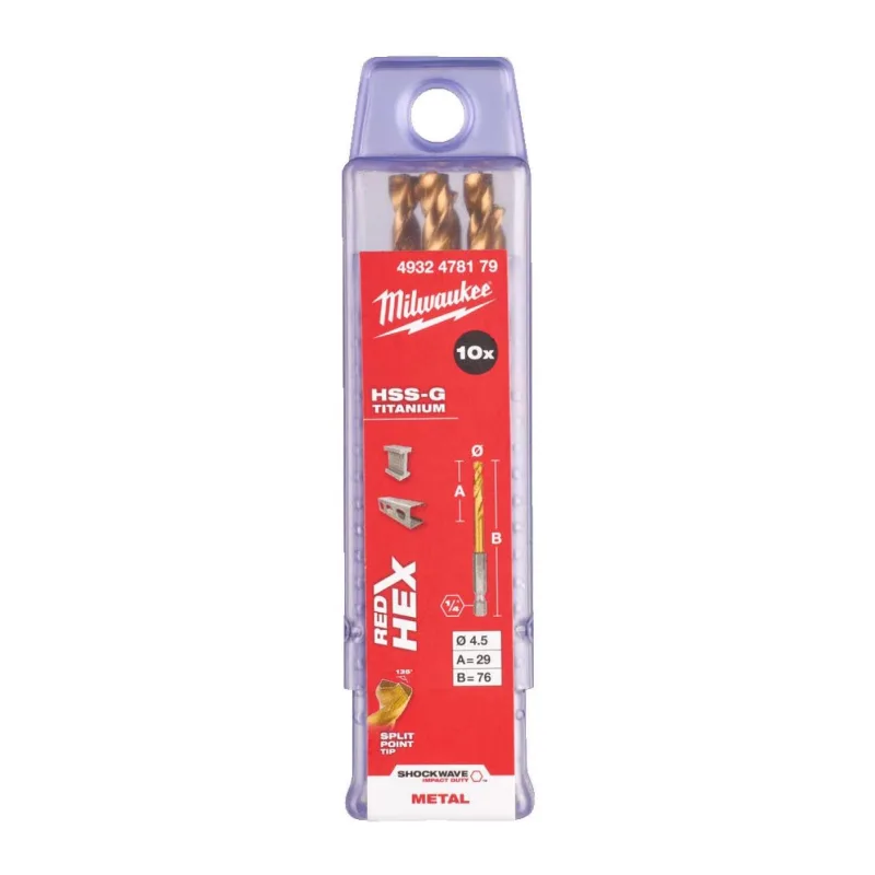 Сверло по металлу Milwaukee RedHEX HSS-TiN 4.5мм 10шт (4932478179)