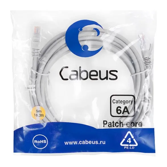 Патч-корд Cabeus PC-UTP-RJ45-Cat.6a-5m-LSZH серый