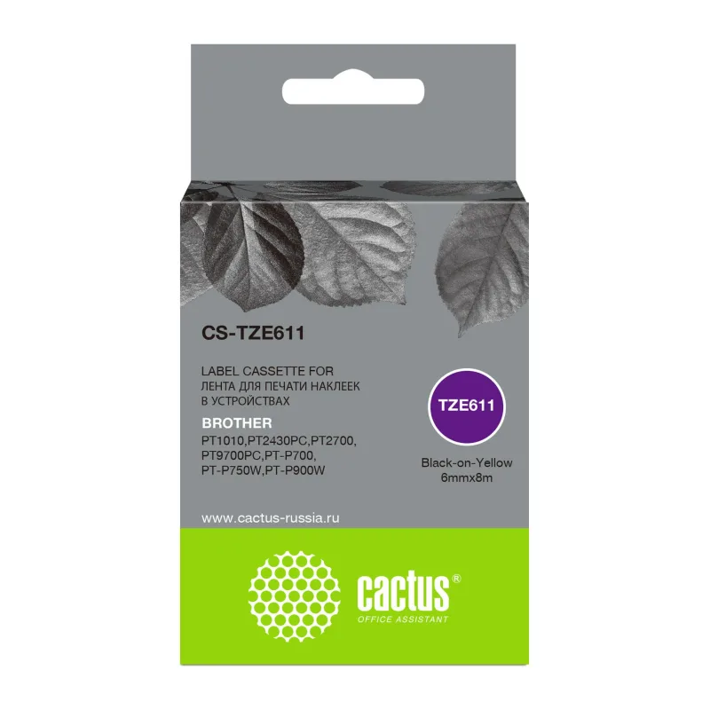 Картридж ленточный Cactus TZe-611 черный (CS-TZE611)