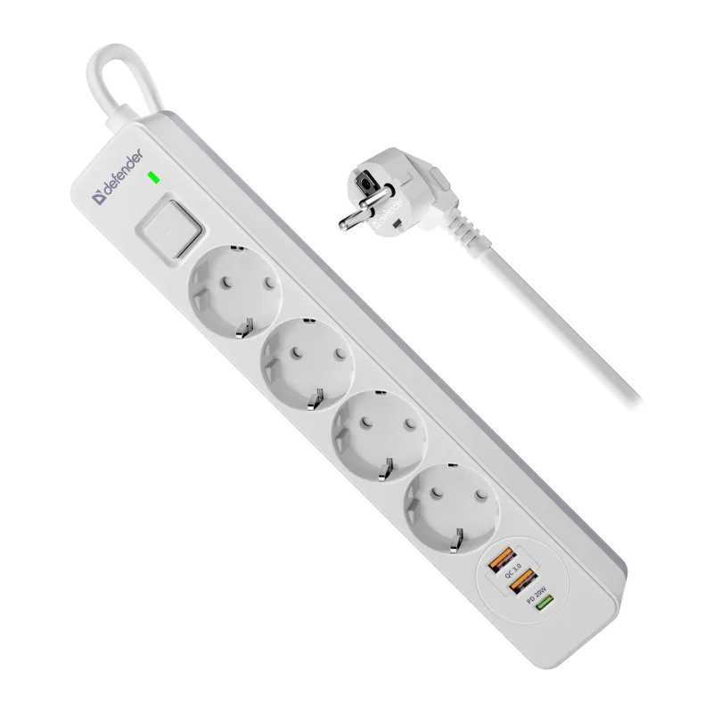 Сетевой фильтр Defender DFS 145 белый (99435)