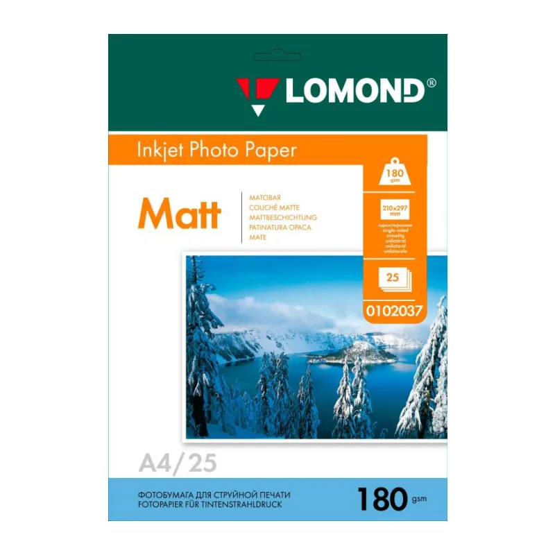 Фотобумага Lomond Матовая A4 180 г/кв.м. 25 л (0102037)