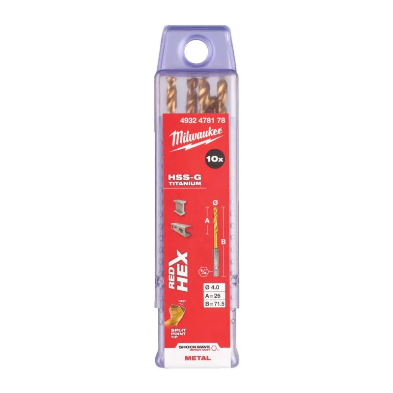 Сверло по металлу Milwaukee RedHEX HSS-TiN 4мм 10шт (4932478178)