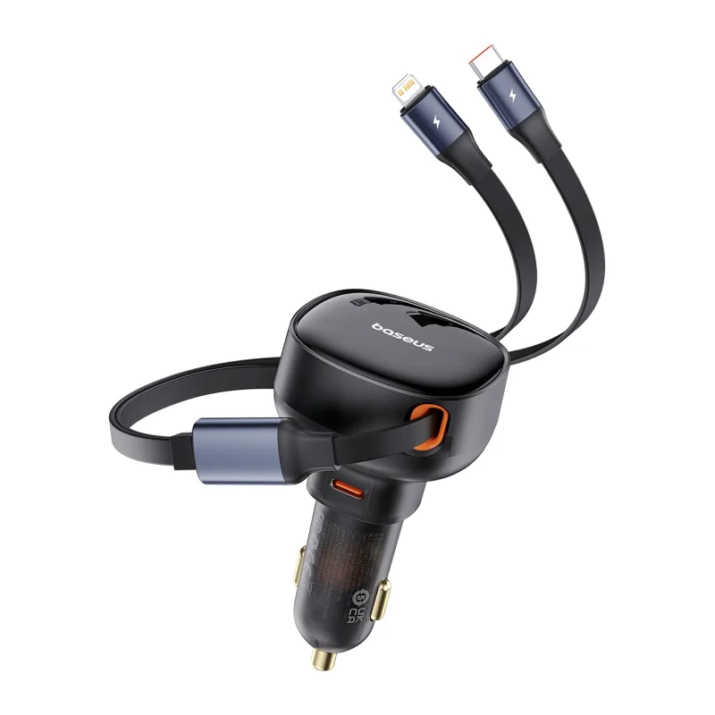 Автомобильное зарядное Baseus Enjoyment Pro C+Retractable C Cable 60W Cluster Black (C00057802111-00)