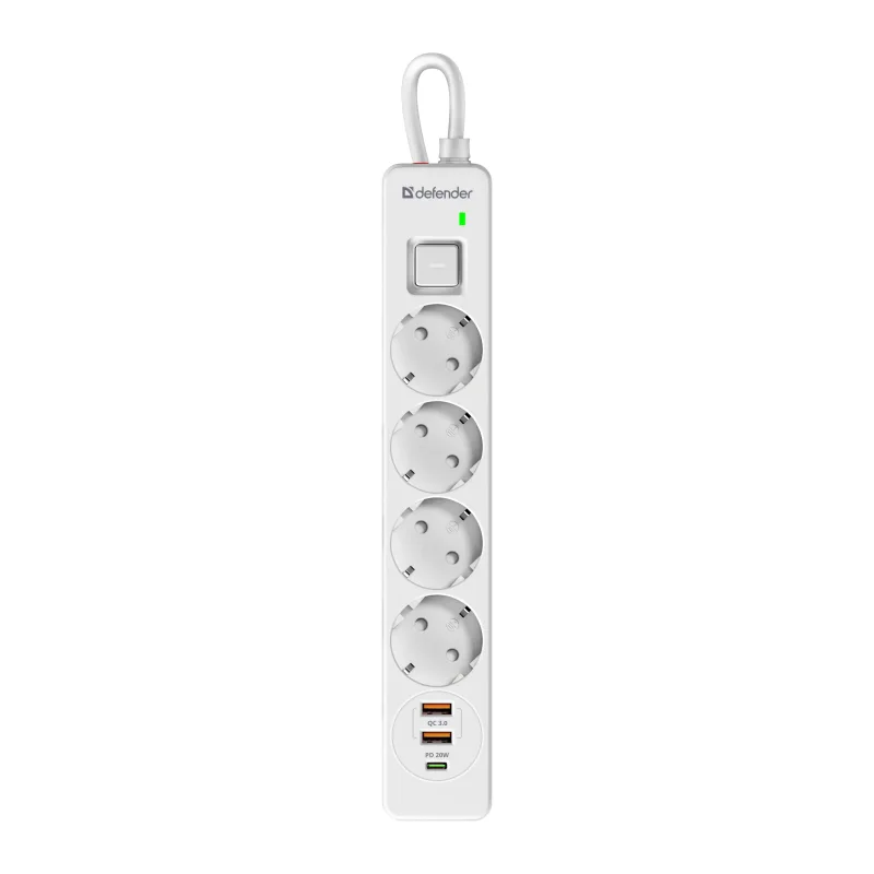 Сетевой фильтр Defender DFS 145 белый (99435)