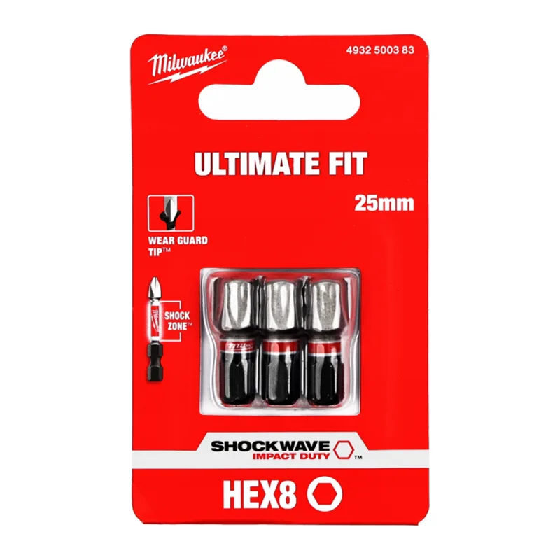 Бита Milwaukee Shockwave Hex8 25мм 3шт (4932500383)