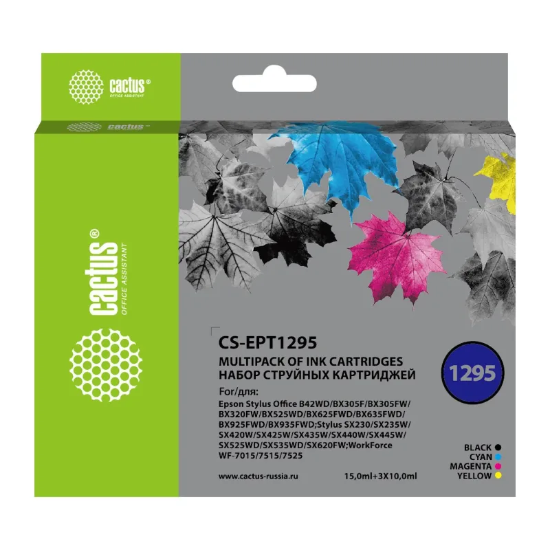 Комплект картриджей Cactus T1295 черный/голубой/желтый/пурпурный (CS-EPT1295)
