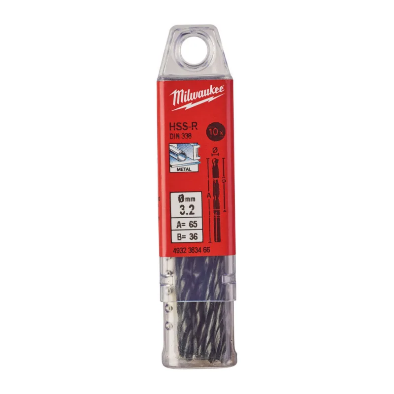 Сверло по металлу Milwaukee HSS-R 3.2мм 10шт (4932363466)