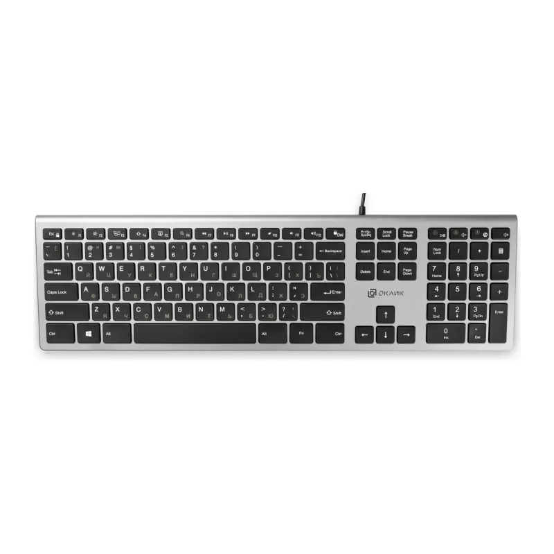 Клавиатура Oklick 890S USB slim Multimedia серый/черный (1784239)