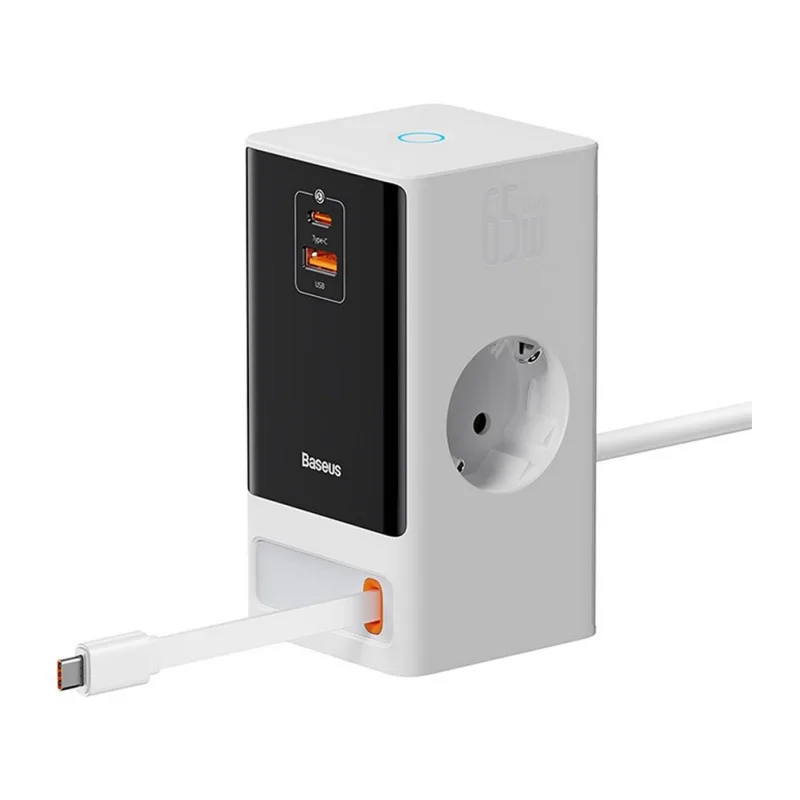 Удлинитель Baseus PSLR000602 PowerCombo Digital PowerStrip 2AC+1U+1C+Retractable-C 65W Smart Version with 1.5m power cord EU Glacier White (CCGAN65-SS2ACE)