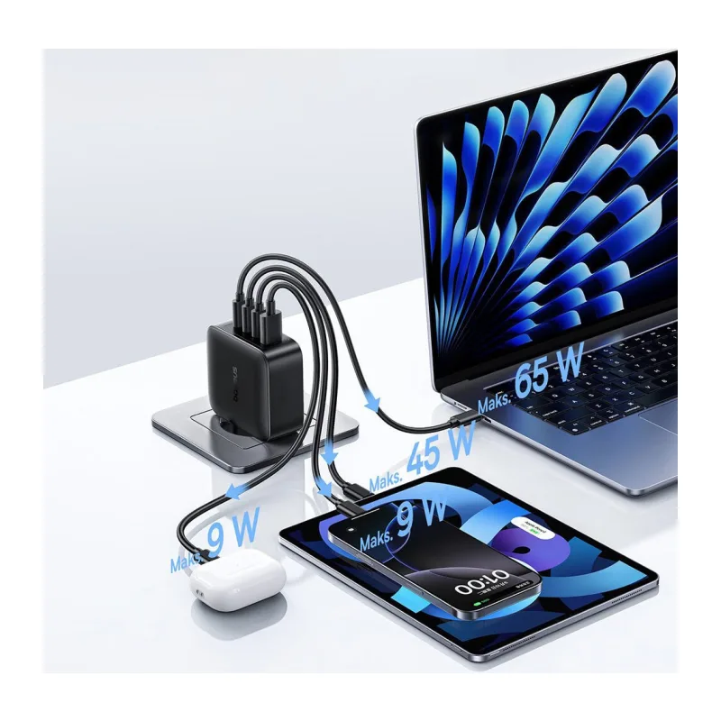 Сетевое зарядное устройство Baseus E0121J00 EnerFill FH11 GaN Fast Charger 3C+U 140W Cosmic Black (E0121J)