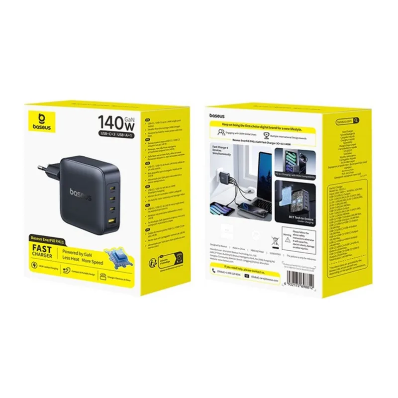Сетевое зарядное устройство Baseus E0121J00 EnerFill FH11 GaN Fast Charger 3C+U 140W Cosmic Black (E0121J)