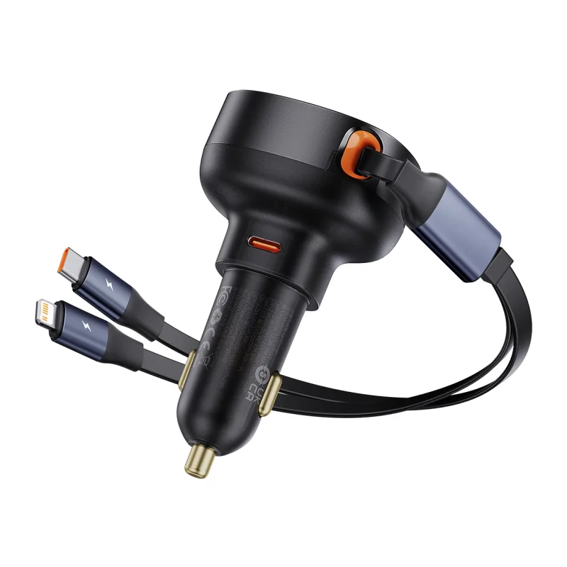 Автомобильное зарядное Baseus Enjoyment Pro C+Retractable C Cable 60W Cluster Black (C00057802111-00)