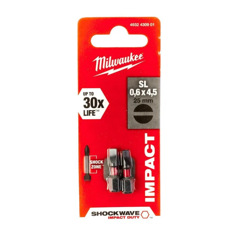 Бита Milwaukee Shockwave SL0.6x4.5 25мм 2шт (4932430901)