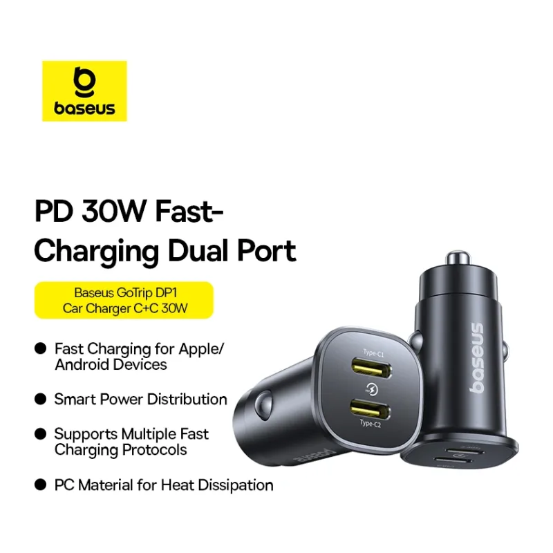 Автомобильное зарядное Baseus BS-C15C2 GoTrip DP1 Car Charger C+C 30W Cosmic Black (C00072300123-01)