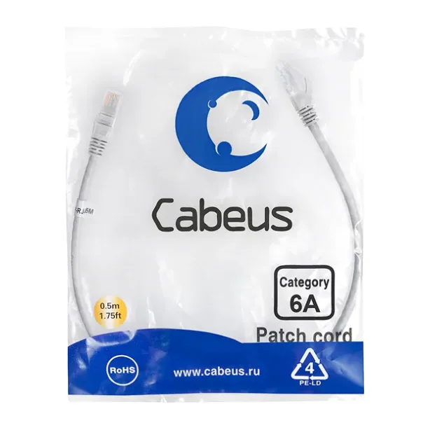 Патч-корд Cabeus PC-UTP-RJ45-Cat.6a-0.5m-LSZH  серый