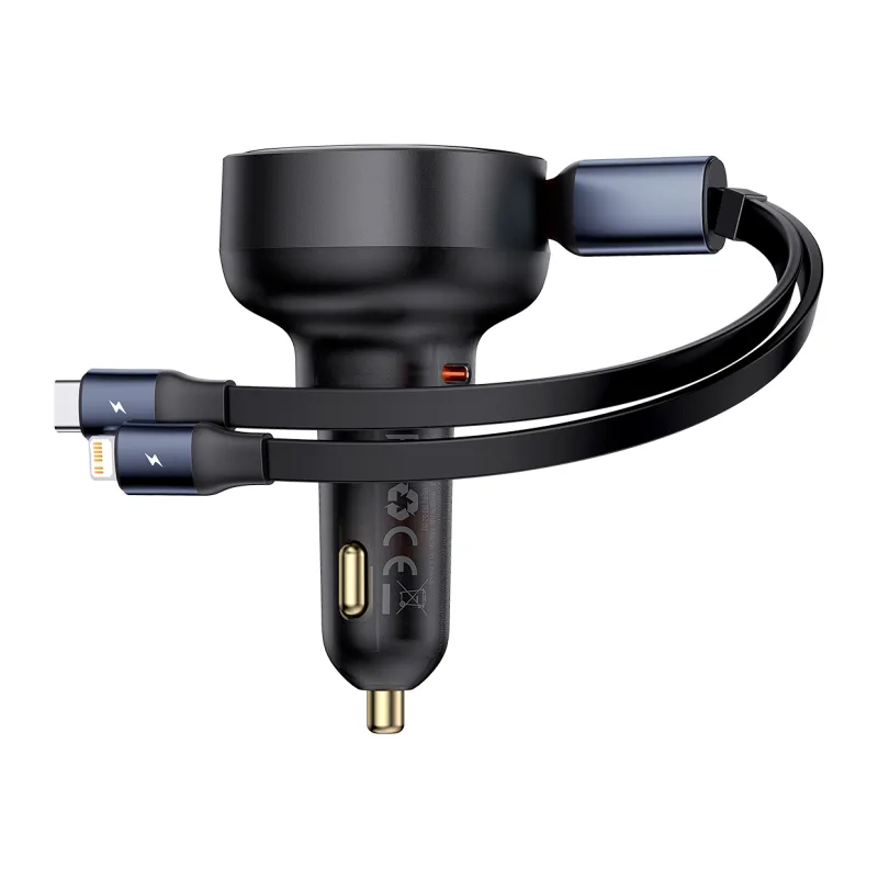 Автомобильное зарядное Baseus Enjoyment Pro C+Retractable C Cable 60W Cluster Black (C00057802111-00)