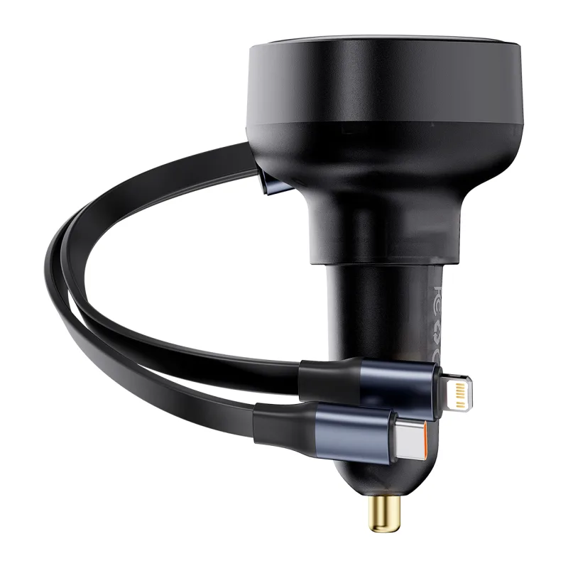 Автомобильное зарядное Baseus Enjoyment Pro U+Retractable C 60W Cluster Black (C00057802111-02)