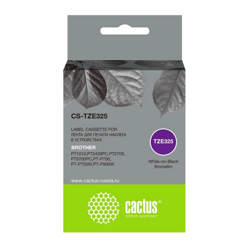 Картридж ленточный Cactus CS-TZE325 белый на черном