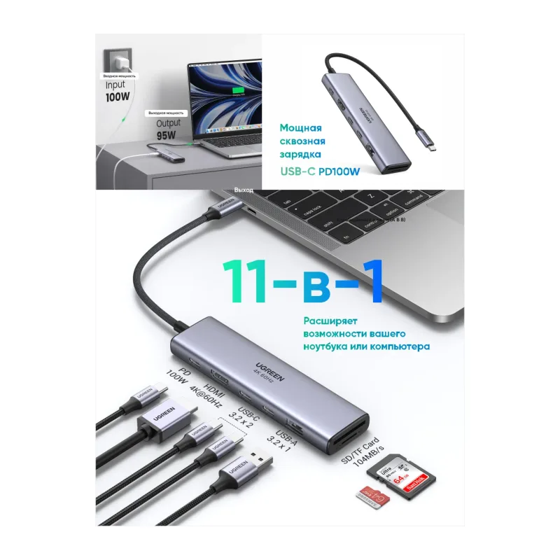 Док-станция Ugreen CM511 Space Gray (45521)