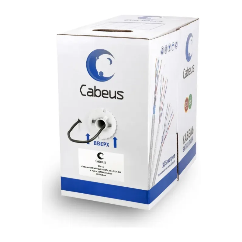 Кабель витая пара Cabeus UTP-4P-CAT.5E-SOLID-LSZH-BK черный