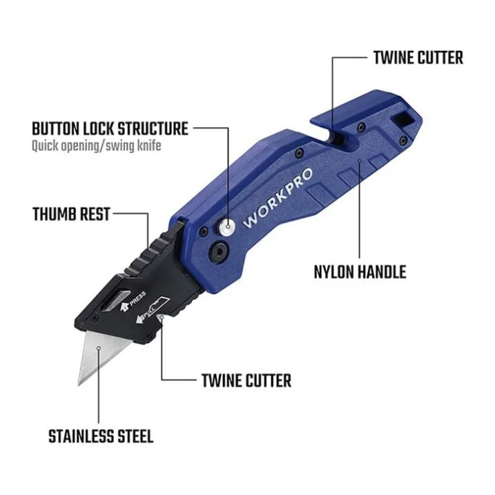 Нож строительный WorkPro WP211008 синий