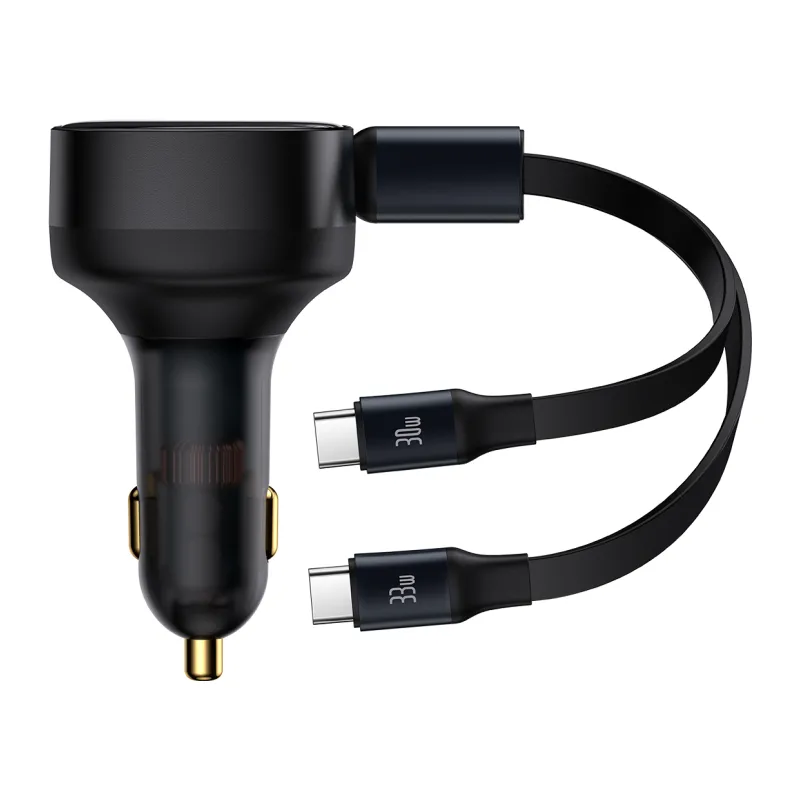 Автомобильное зарядное Baseus Enjoyment Retractable 2-in-1+C 33W Black (C00035500111-00)
