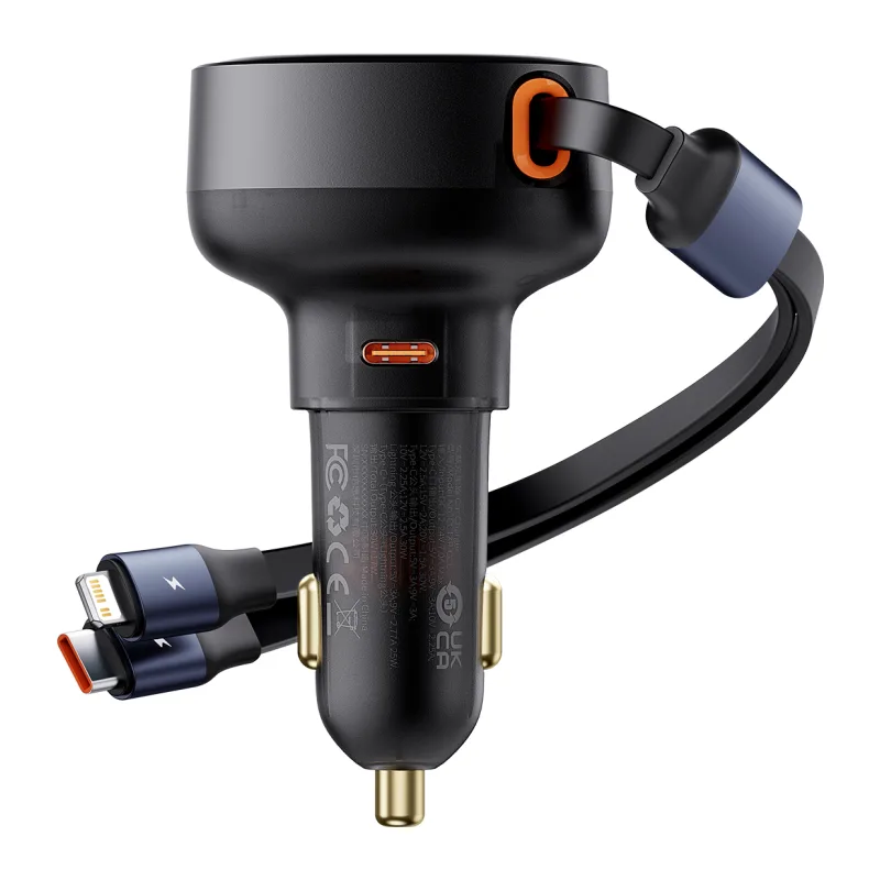Автомобильное зарядное Baseus Enjoyment Pro C+Retractable C Cable 60W Cluster Black (C00057802111-00)