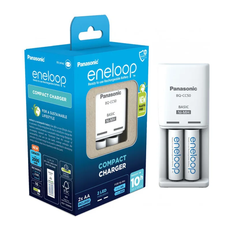 Аккумулятор с зарядным устройством Panasonic Eneloop BQ-CC50/2xBK-3MCCE Compact Charger (K-KJ50MCD20E)