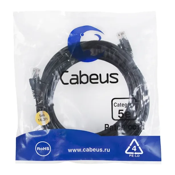 Патч-корд Cabeus PC-UTP-RJ45-Cat.5e-5m-BK-LSZH черный