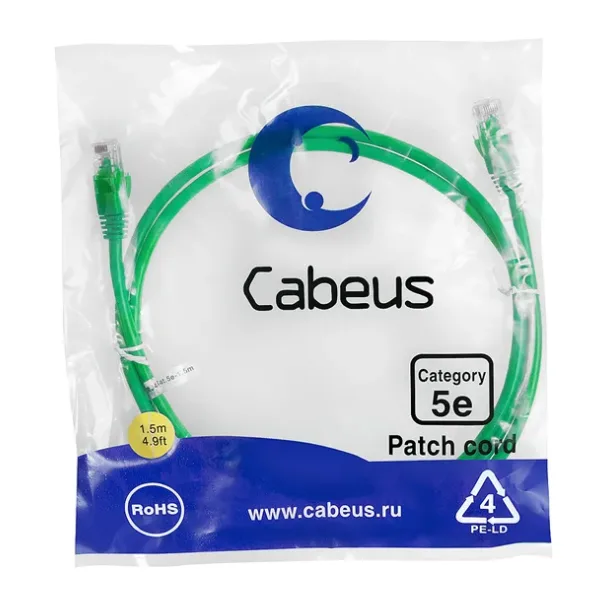Патч-корд Cabeus PC-UTP-RJ45-Cat.5e-1.5m-GN зеленый