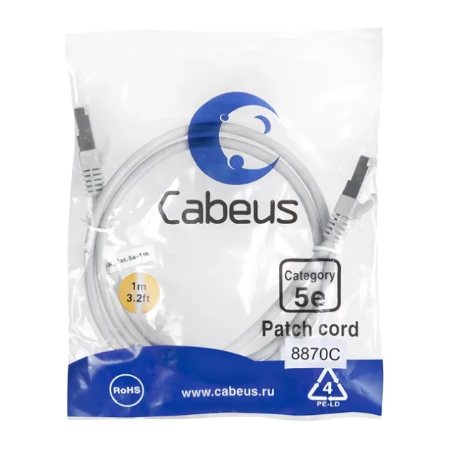 Патч-корд Cabeus PC-FTP-RJ45-Cat.5e-1m-LSZH серый