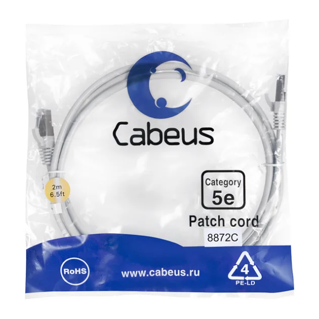 Патч-корд Cabeus PC-FTP-RJ45-Cat.5e-2m-LSZH серый