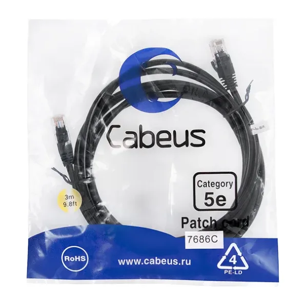 Патч-корд Cabeus PC-UTP-RJ45-Cat.5e-3m-BK черный