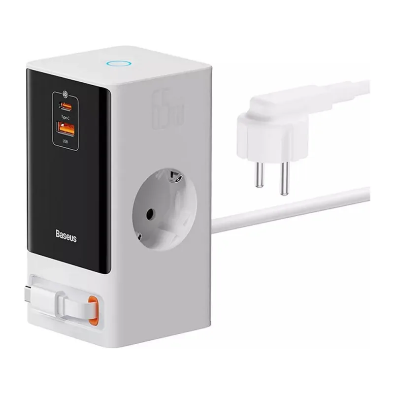 Удлинитель Baseus PSLR000602 PowerCombo Digital PowerStrip 2AC+1U+1C+Retractable-C 65W Smart Version with 1.5m power cord EU Glacier White (CCGAN65-SS2ACE)