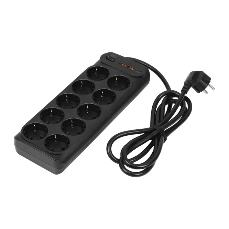 Сетевой фильтр Powercom SP-10 1.8м черный (USB2A1СB)