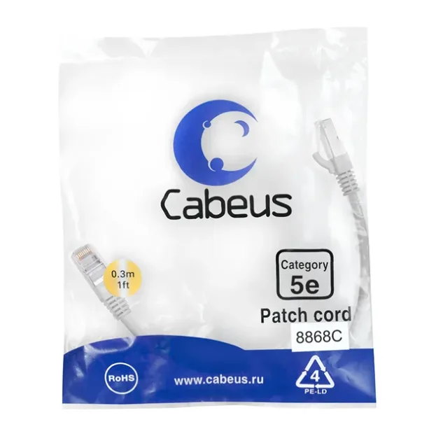 Патч-корд Cabeus PC-FTP-RJ45-Cat.5e-0.3m-LSZH серый