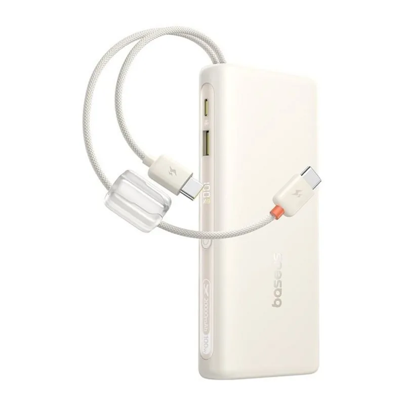 Портативное зарядное устройство Baseus E0028N EnerFill FC41 Digital Display Power Bank with Dual Built-in USB-C Cables 20000mAh 100W Starlight Off-White (E0028N04)
