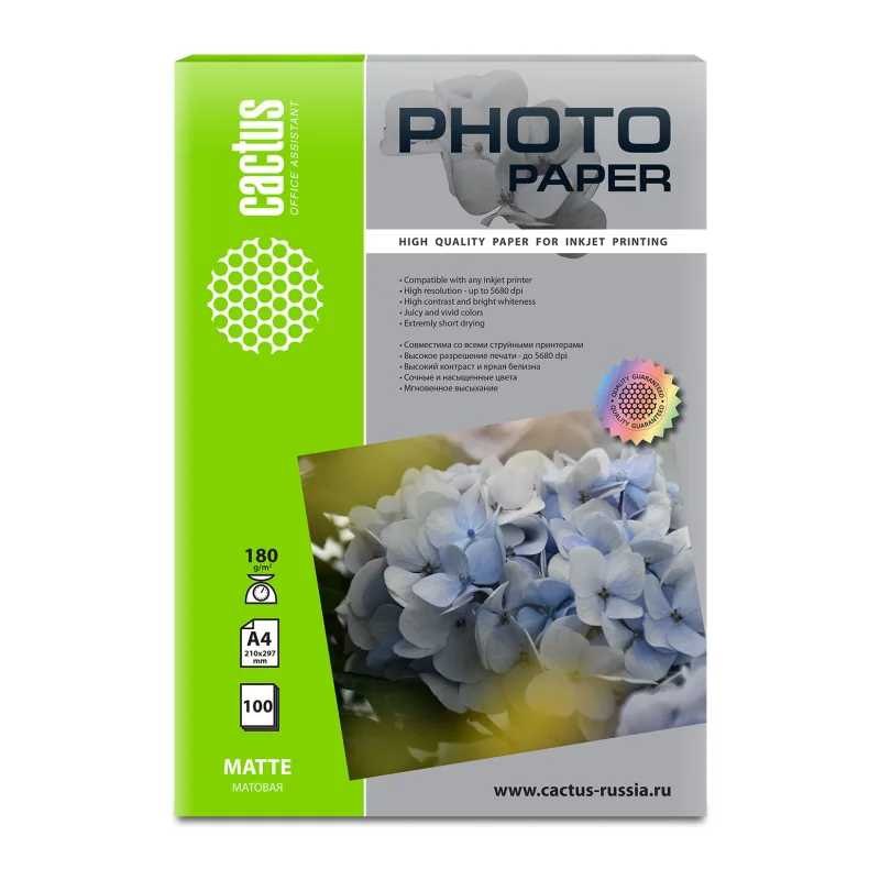Фотобумага CACTUS Матовая A4 180г/м2 100 листов (CS-MA4180100)