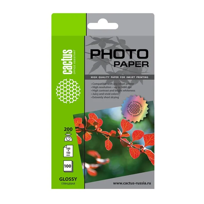 Фотобумага Cactus Глянцевая A6 200 г/кв.м. 100 листов CS-GA6200100
